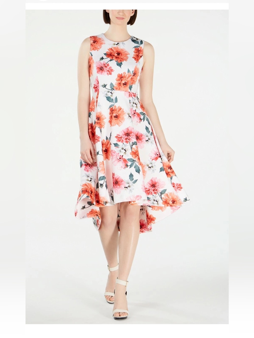 Calvin Klein High Low Floral Sleeveless Dress Heavyweight Quality Design